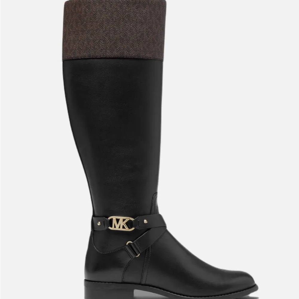 Michael Kors Kincaid Faux Leather & Logo Riding Boot Black/Brown